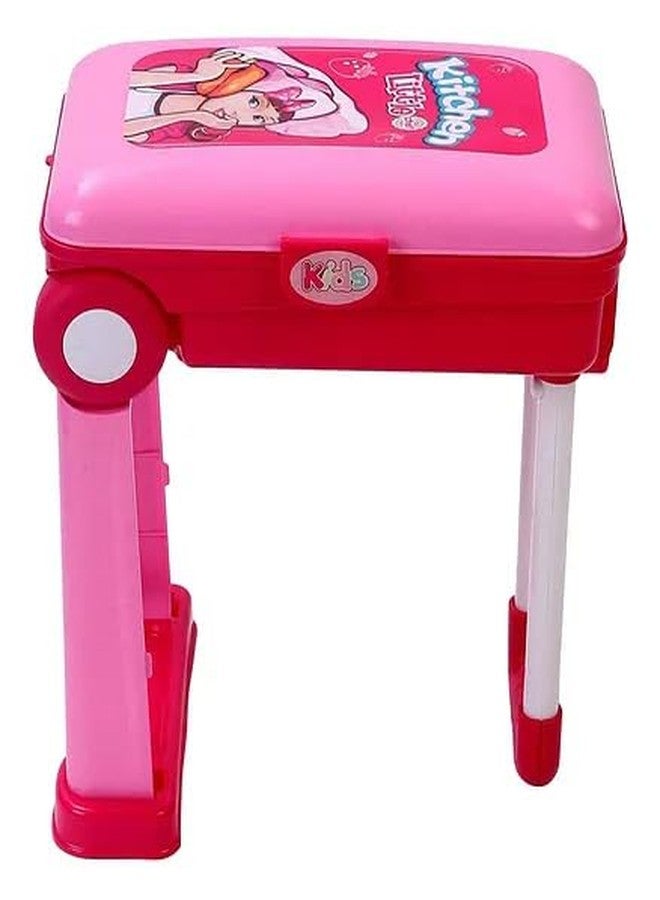 Toy Vibes Plastic 2 in 1 Little Chef Trolley Kitchen Playset for Girls with Music & Light (Pink) - Image 4